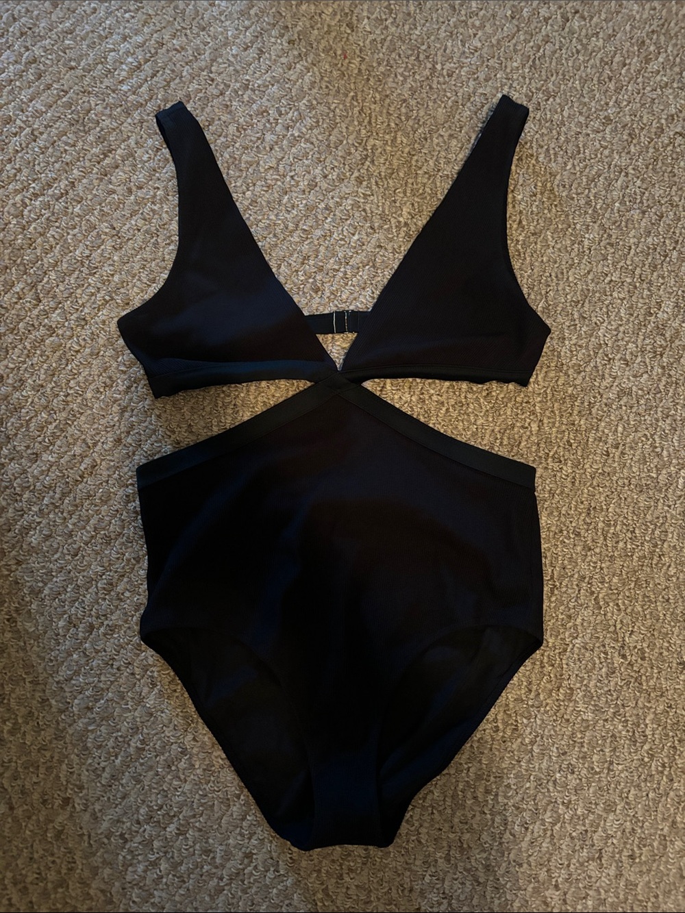 Aerie Black Cutout One-Piece Swimsuit Size Large